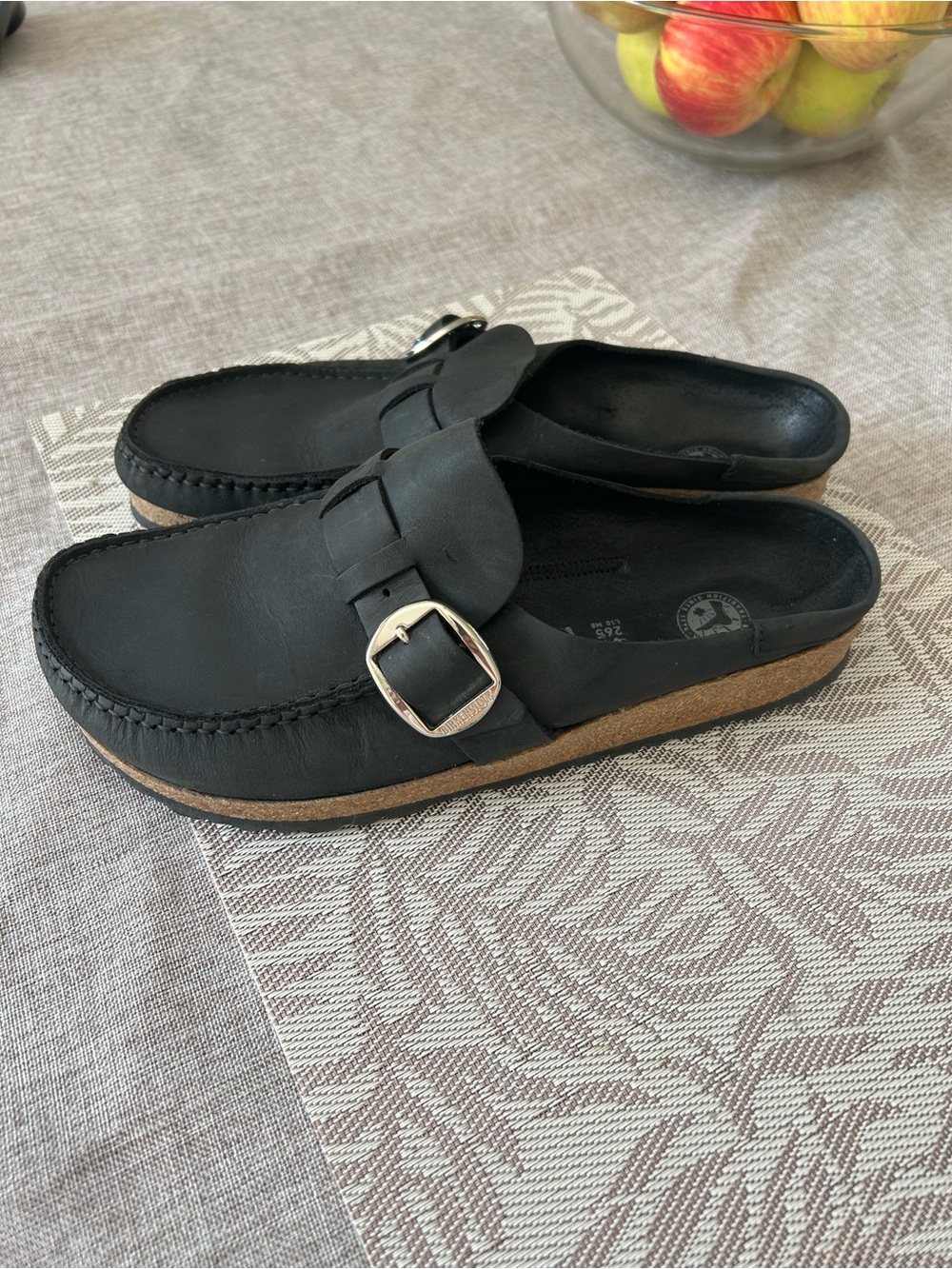 Birkenstock Buckley Black Oiled Leather Slip On Mule Clogs Silver Buckle Size 41